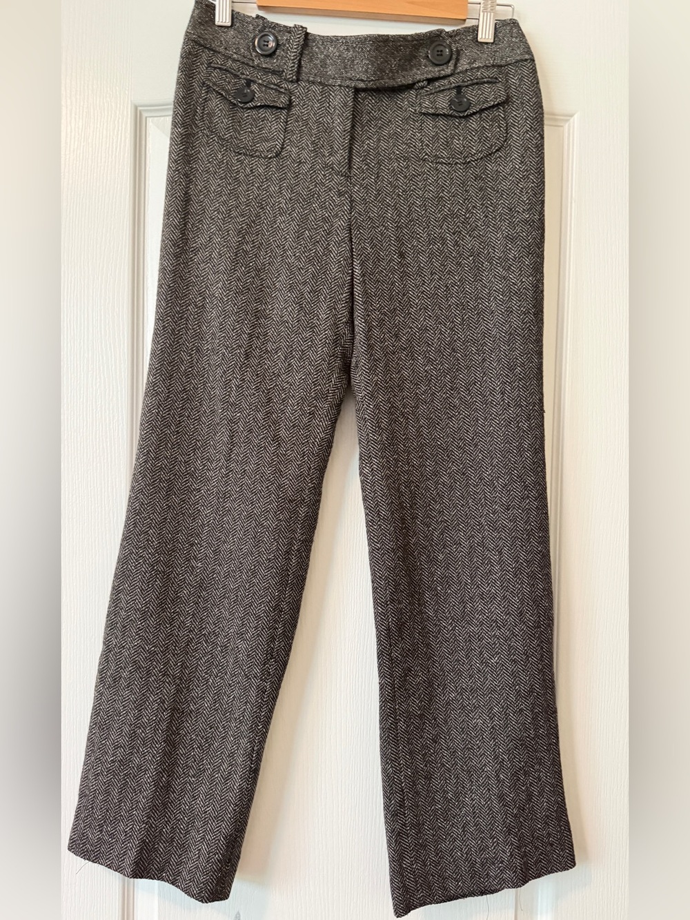 Ann Taylor Women'sPetites Lindsay Herringbone Wide Leg Pants Brown 8P Wool Blend